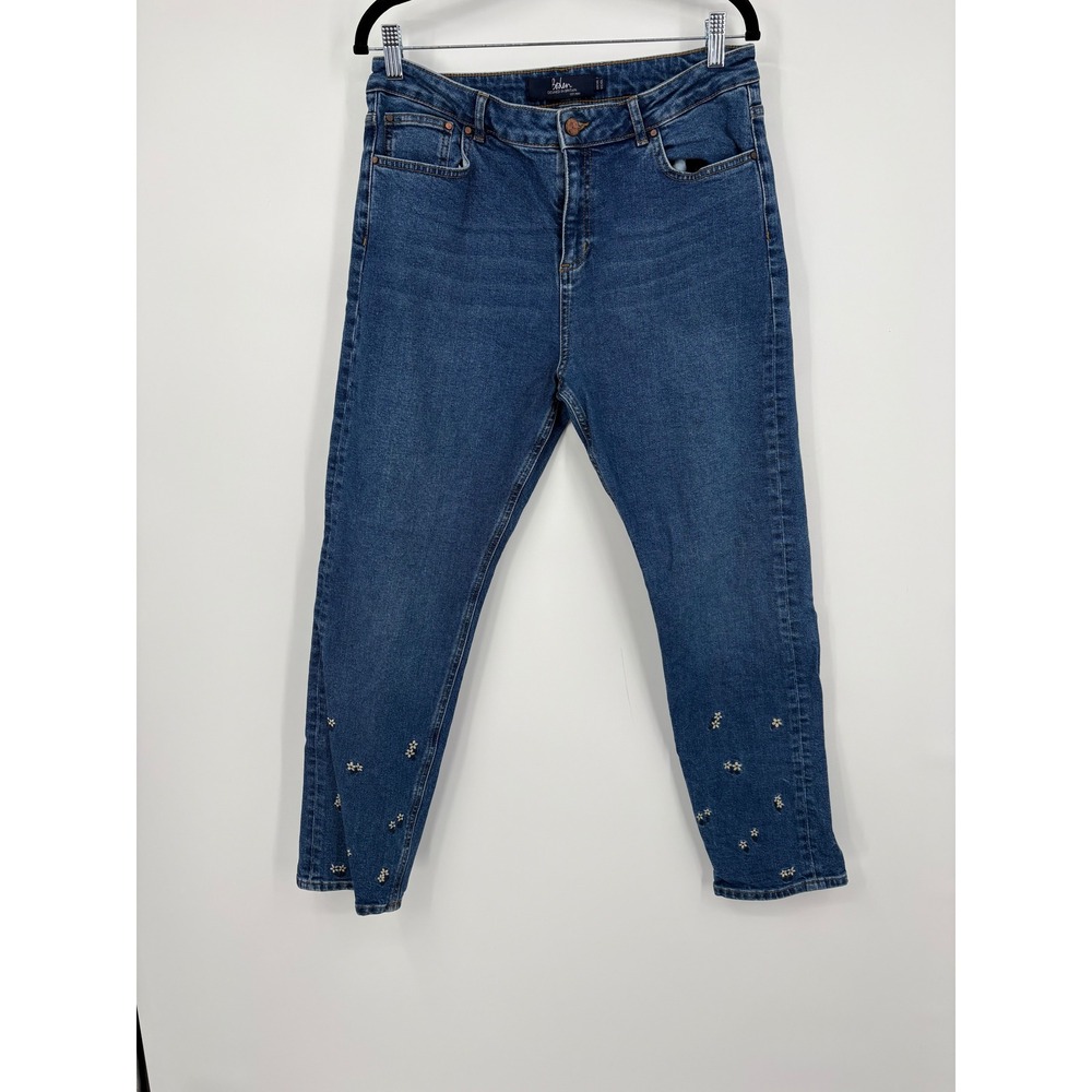 Boden Blue Denim Jeans Embroidered Flowers Straight Leg Women 10L